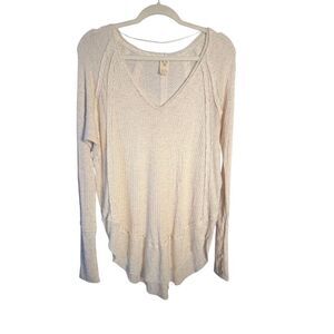 Free People We The Free Catalina Raw Seam Slouchy Knitted Thermal Top Ivory Smal